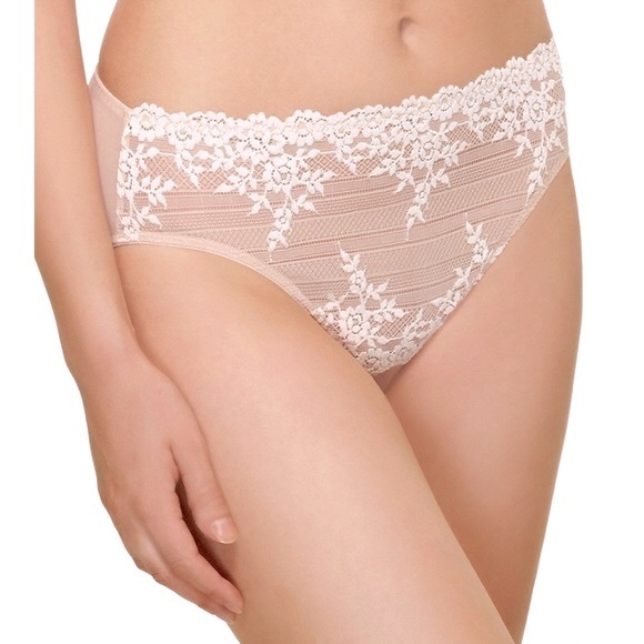 3 Piece - Wacoal lace-trimmed bralette & 2pair matching high-cut panties, “sand” - Picture 5 of 14